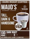 Maud's Dark Roast Coffee Pods, 100 ct | Tall, Dark & Handsome Coffee Blend | 100% Arabica Dark Roast Coffee | Solar Energy Produced Recyclable Pods Compatible with Keurig K Cups Maker