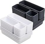 Nicunom 42 Pack Interlocking Desk Drawer Organizer Tray, 4 Size Separators Storage Container Divider Bins for Kitchen Utensils Silverware Bedroom Dresser Cosmetic Makeup Tools Office Supplies