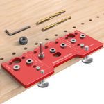 KIKETECH Shelf Pin Jig - Hinge Jig, 2 in 1 Aluminum Alloy Shelf Pin Drilling Jig 1/4 Inch, Self-Contained Clamping Function, Cabinet Hardware Jig Tool Drill Guide with Drill Bits, Rosered