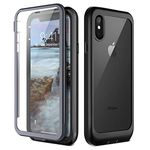 Prologfer iPhone XS Case, iPhone X Case Rugged 360 Degree Protection Built-in Screen Protector Cover Transparent Shockproof Dustproof Case for iPhone XS/X Black