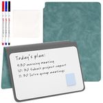 SAYEEC Whiteboard Notebook, Portable Dry Erase Board with 3 Colors Fineliner Pens, Blue PU Cover Erasable Handheld White Board Reusable Drawing Notebook Easel Pad for Meeting, Business, Office, School