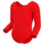 MAGIC TOWN Long Sleeve Toddler Gymnastics Leotards, Ballet Dance Leotard Gymnastics for girls (6-8,Red)