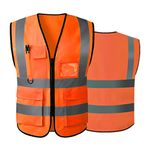 Hi Vis Vests for Women Men High Visibility Reflective Safety Security Vest with Pockets Zipper Front Meets ANSI/ISEA Standards(Medium,Orange(cloth))