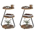 ARTETHYS Side Table Set of 2, Bedside Small Coffee Table with 3 Color LED Lights, End Table with 3 Tier Storage Shelves for Living Room Bedroom, Rustic Brown