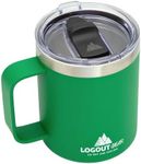 Logout Gear 12oz Coffee Mug Tumbler for Camping with Lid and Handle, Vacuum Insulated Stainless Steel - Keeps Your Hot or Cold Drinks for a Long Time for Outdoor, Home or Office (Green)