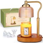 Kadrama Candle Warmer Lamp, Candle Warmer with Timer Dimmer Candle Lamp with 3 Bulbs for Mom, Height Adjustable Electric Wax Melt Warmer for Scented Candles Home Decor, Amber Gold