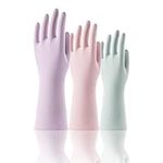 COOLJOB Reusable Household Cleaning Gloves, 3 Pairs Non-Slip Rubber Latex Gloves with Flocked Liner for Dishwashing, Cleaning, Laundry, Waterproof, Pink, Green, Purple, Small Size (3 Pairs S)