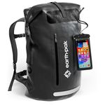 Earth Pak Waterproof Backpack Heavy Duty Roll-Top Closure with Easy Access Front-Zippered Pocket and Cushioned Padded Back Panel for Comfort with Waterproof Phone Case (Black, 85L)