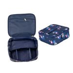 SKAIV Small Portable Travel Cosmetic Bag Organizer Make up Pouch Kit for Women (Navy Blue - Flamingo)