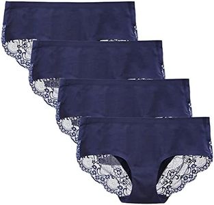 LIQQY Women's 4 Pack Cotton Lace Coverage Seamless Brief Panty Underwear