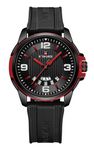 NAVIFORCE Waterproof Analog Quartz Wristwatch for Students Boys Men, Silicone Band Watch Date-Week, Black Red