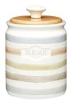 KitchenCraft Classic Collection Striped Ceramic Sugar Container, 800 ml (28 fl oz) - Cream, Stripes, 10.5 x 10 x 16.5 cm