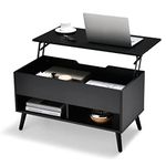 Giantex Lift Top Coffee Table, Modern Cocktail Table w/Hidden Compartment & 2 Open Shelves, Flip Top Center Table, Wooden Pull up Coffee Table for Living Room, Reception Room, Office (Black)