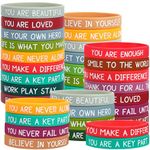 JUNEBRUSHS 64pcs Motivational Silicone Bracelets Bulk Colored Inspirational Rubber Wristbands Unisex for Student Teacher Office Prizes Gifts Back to School Party Favor Supplies