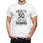 Seek Buy Love Built 50 Years Ago T-Shirt, Funny Birthday Gift, All Parts Original, Good Working Order, 50th Birthday Party Tee (Small, White)