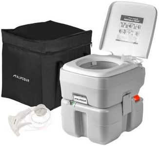 Alpcour Portable Toilet – Compact Indoor & Outdoor Commode w/Additional Washing Sprayer & Travel Bag for Camping, RV, Boat & More – Piston Pump Flush, 5.3 Gallon Waste Tank, Built-In Pour Spout
