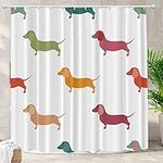 Batmerry Cute Dachshund Decor Shower Curtain,Dog Small Puppies Textile Animal Hunter Bathroom Decor Polyester Fiber Plastic Rings Quick-Drying Waterproof for Bathtubs/Bathroom, 72x72 inches