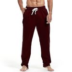 Amy Coulee Mens Cotton Sweatpants Straight Leg Joggers Open Bottom Track Pants with Pockets Yoga Workout Trousers (Wine, L)