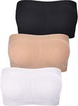 PLUMBURY Synthetic Women's Strapless Push-Up Seamless Padded Bandeau Tube Top Bra, Removable Pads, Free Size, Black/Beige/White