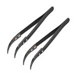 uxcell Precision Ceramic Tweezers Non-Conductive Heat Resistant Anti-Static Curved Tweezers Black for Pinching Coils While Firing, 2 Pack