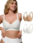 As Fairy Wireless Push Up Comfort Bra for Women with Soft Support 2 Pack Seamless Everyday Bras (Dark Skin+White) 38A