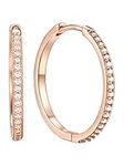 PROSTEEL Huggie Hoop Earrings for Women, Hypoallergenic 925 Sterling Silver Post Lightweight Small Sleeper Cartilage Earrings Tiny Cubic Zirconia Hoops 20mm Rose Gold (With Gift Box)