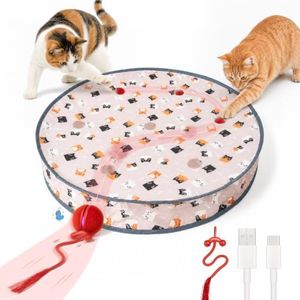 Cheerble Interactive Cat Toys 2 in 1, Automatic Moving Cat Ball with Tail & 7 Holes Play Mat, Hide and Seek Mouse Catching Game for Indoor Cats, Motion Activated Rechargeable Chirping Kitten Toys