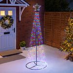 CHRISTOW Maypole Christmas Tree, Light Up Outdoor Decoration, Flashing Multi Coloured Micro LED Pyramid Light, Mains Operated (2.1m)