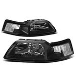 DNA MOTORING HL-OH-FM99-BK-CL1 Black Housing Headlights Replacement Compatible with 99-04 Ford Mustang