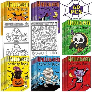 60 Pcs Halloween Activity Books for Kids Mini Challenging Activities Fun and Games Include Mazes, Word Search, Word Scramble, and More for Halloween Party Gifts Bag Stuffers