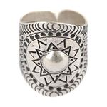 81stgeneration Karen Hill Tribe Silver Rings for Women - Wide Adjustable Chunky 999 Pure Silver Thumb Ring - Handmade Tribal Jewellery - Aztec Style Sun Design - Boho Gift for Teen Girls