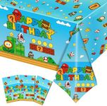 BACOKEY 3 PCS Super Brothers Party Tablecloth, Plastic Disposable Video Games Table Cover for Video Games Birthday Party Decorations Supplies, 108in x 54in