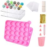FUOBECIE Cake Pop Making Tools, Kids Baking Set Contains Cake Pop Mould, Cake Pop Stand, Piping Pen, 100pc Cake Sticks and Bags, Fun Candy Baking Gifts for Girl, Pretend Teacher Set for Kids Age 3-8