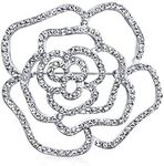 Bridal Pave Cubic Zirconia CZ Large Flower Rose Brooch Pin For Women Mother Day Gift Silver Plated Brass