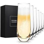 ELIXIR GLASSWARE Stemless Champagne Flutes - Crystal Glass Flutes, Hand Blown - Set of 6 Stemless Mimosa Glasses, Premium Crystal - Gift for Bridal Shower, Wedding, Bachelorette Party - 8oz, Clear