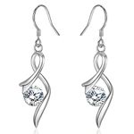 Sterling Silver Drop Earrings for Women, Silver Dangle Earrings with Cubic Zirconia │Linear Forever Love Hypoallergenic Earring for Sensitive Ears│Birthday Anniversary Christmas Jewellery Gift Silver