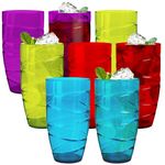 HEFTMAN Plastic Tumblers Set of 8-550ml Acrylic Tumbler Glasses with Swirl Design, Stackable Re-usable Plastic Glasses for Garden, Picnics, Camping, BBQs, Parties or Everyday Use (Coloured)