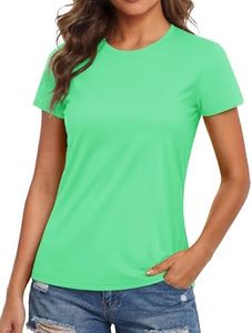 MAGCOMSEN Workout Tops for Women Dry Fit Tshirts Sun Protection Shirts Rash Guard Short Sleeve Hiking Shirts Women Mint Green, 2XL