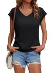 Suncife Womens Summer Casual Loose Fit T-Shirts Cap Sleeve V Neck Tshirts Tops (Black,X-Large)