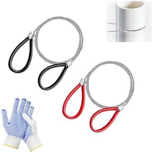 SHAOKAOLU 2pcs Stainless Steel Wire Saw with Gloves 31.5" Metal PVC Cable Saw Hand Pocket String Camping Hiking Emergency Outdoor Survival Rope Cutting Tools for Trees, Wood and ABS Plastic Pipes