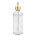 Happy Packaging 100ML Clear Round Empty Glass Bottle | Glass Dropper | Gold Sleeve | Silcon White Teat | Refillable | Leak Proof For Essential Oils | DIY Perfumes| DIY serums (1)