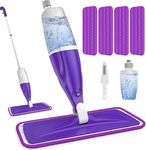 Spray Mops for Cleaning Floors Papclean Microfibre Floor Mops Flat Mop Wet Dry Mop with 4 Washable Pads 440 Ml Refillable Bottle for Kitchen Bathroom Laminate Wood Floor Hard Floor Tile Vinyl, Purple