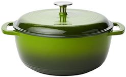 Amazon Basics Enameled Cast Iron Round Dutch Oven with Lid and Dual Handles, Heavy-Duty & Small, 4 L, Green