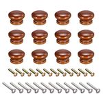 sourcing map Round Wood Knobs, 12pcs 33x23mm Pull Handles for Drawer with Screws Red Brown