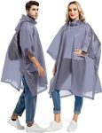 Borogo 2 Pack Rain Ponchos for Adults Reusable - Raincoats Survival Emergency Heavy Duty Rain Coat with Drawstring Hood Grey