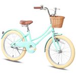 Glerc 20 Inch Kids Girls Bike for 6 7 8 9 10 Years Old Little Girls Retro Vintage Style Bicycles with Basket,Stabilisers and Bell,Color Mint Green