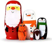 HYCLES Nesting Dolls for Kids for Kids Xmas Gifts Matryoshka for Boys Girls Wooden Toys Santa