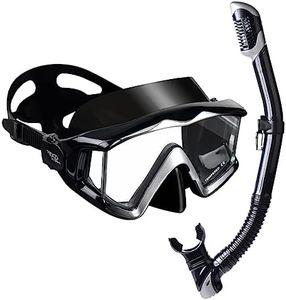 Snorkel Set Pano 3 Adult Snorkeling Gear, Professional Anti-Fog Snorkel Mask Dry Top Snorkel, Tempered Glass Scuba Diving Mask for Freediving, Snorkeling and Swimming(Black Set)