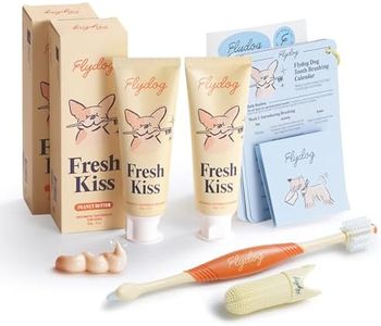 FlyDog Fresh Kiss Enzymatic Dog Toothpaste Kit - Vet Approved Organic Fomula with Coconut Oil, Tartar Remover for Dogs & Cats, 2 Tubes Pack with Toothbrushing Calendar & Brush Guide, Peanut Butter