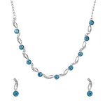 Yellow Chimes Jewellery Set for Women and Girls Crystal Jewellery Set for Women| Silver Tone White and Blue Crystal Choker Necklace Set | Birthday Gifts For Women Valentine Gift for Girls